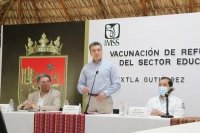 Rutilio Escandón, Luciano Concheiro y Zoé Robledo anuncian vacunación de refuerzo anticovid a personal educativo