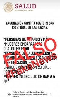 Es falso que se vacunará a mayores de 18 años. La vacunación en el módulo itinerante Kiosko / Parque Central de San Cristóbal sólo será para personas mayores de 30 años.