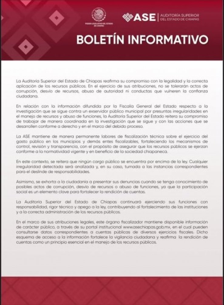 No se tolerar&aacute;n actos de corrupci&oacute;n, desv&iacute;o de recursos, abuso de autoridad ni conductas que vulneren la confianza ciudadana, advierte la ASE