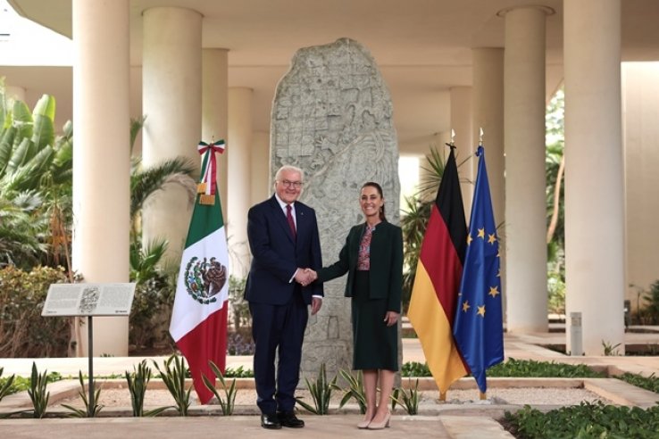 Presidenta Claudia Sheinbaum recibe a su hom&oacute;logo de la Rep&uacute;blica Federal de Alemania, Frank-Walter Steinmeier, en el Museo Maya de Canc&uacute;n